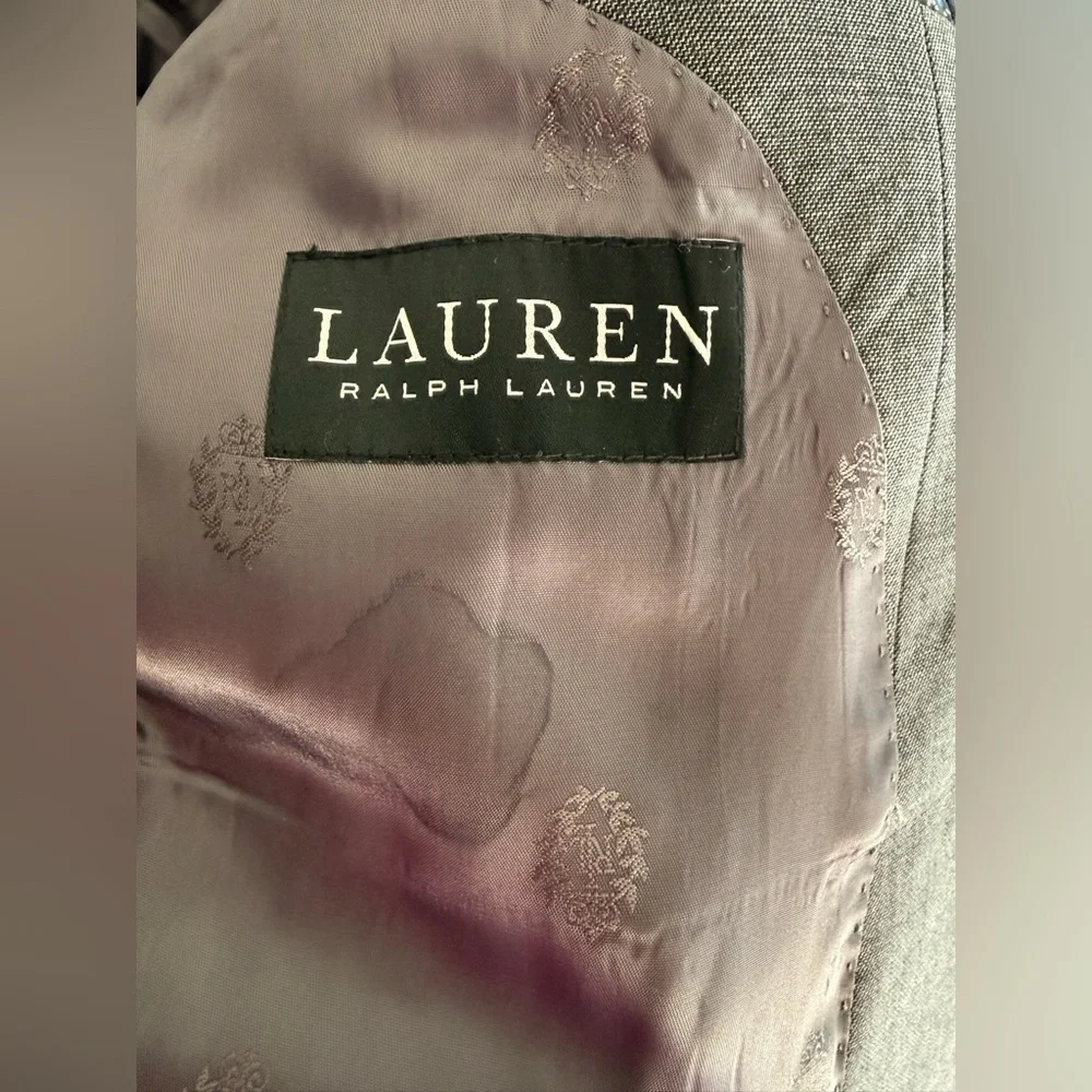 Lauren Ralph Lauren Mens Grey Two Button Wool Suit Jacket Blazer SZ 48R Preppy